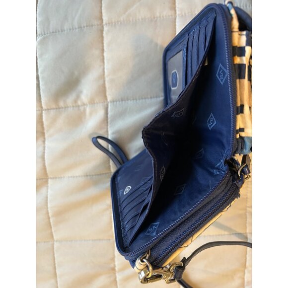 Vera Bradley Crossbody Wallet Purse Bag Blue Beige Geometric Print Quilted Trave - Picture 8 of 12